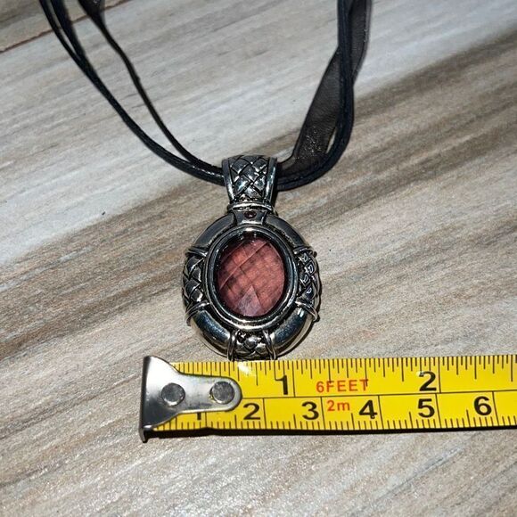 Bold Large Silver Tone Rhinestone Pendant On Cord - Picture 5 of 6